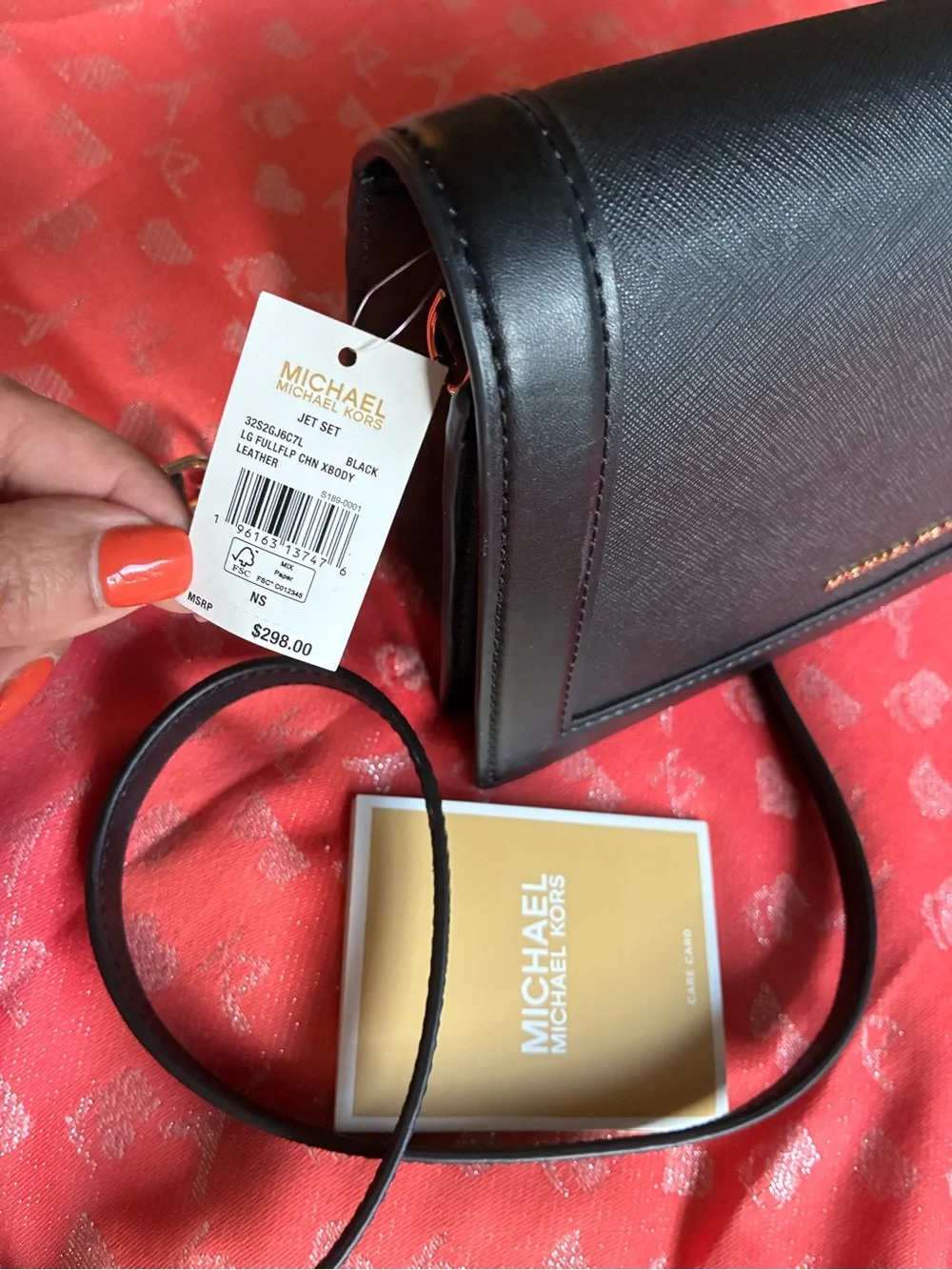 Michael Kors Black Saffiano Shoulder Crossbody with Gold Chain